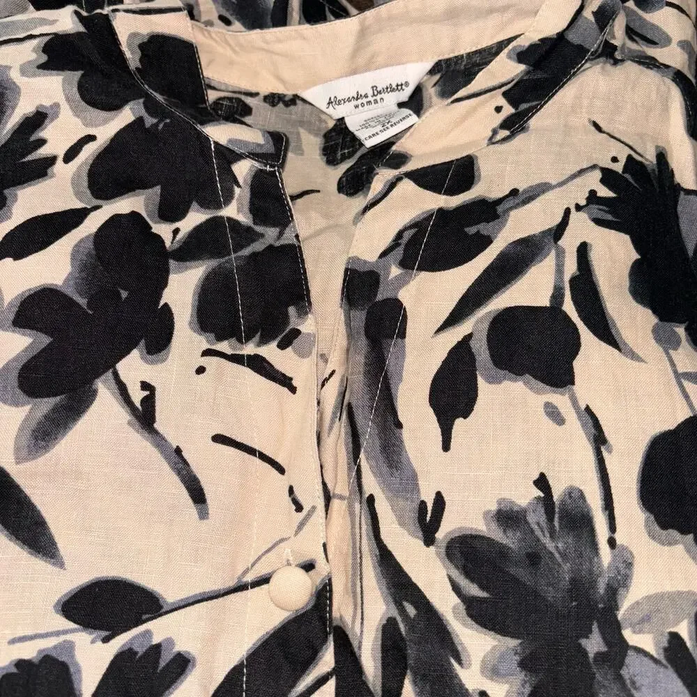 Alexandra Bartlett 100% Linen Woman’s 2X Button Up Tunic Top Blouse 3/4 Sleeve - Picture 3 of 10